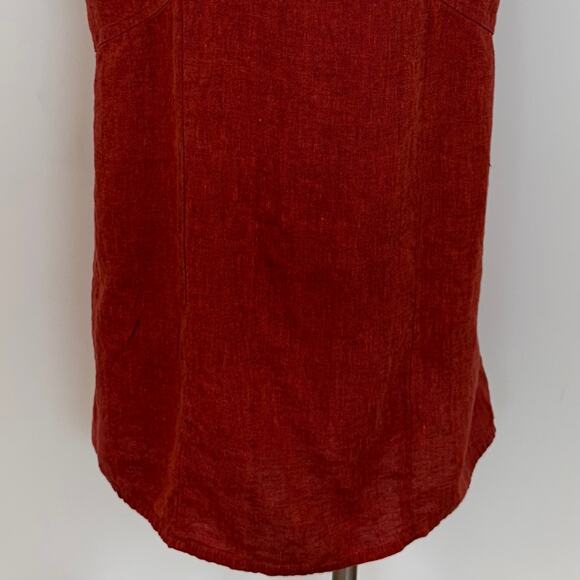 FLAX Linen Midi Skirt Patch Pockets with Back Slit Brick Red L - Picture 3 of 10